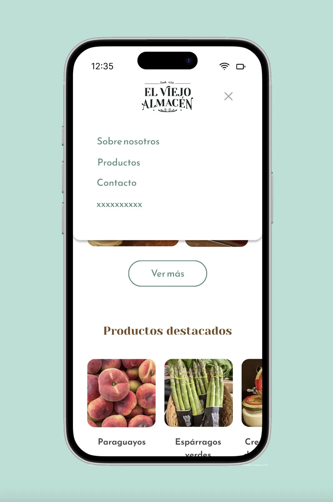 Menú de navegación desplegado en la versión móvil