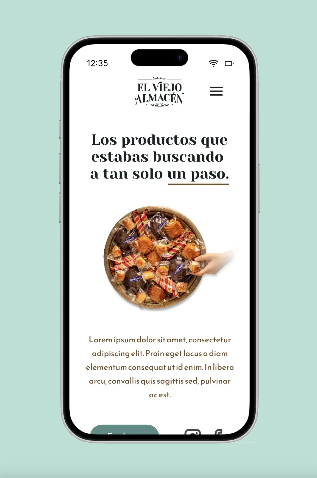 Pantalla de inicio de la web móvil
