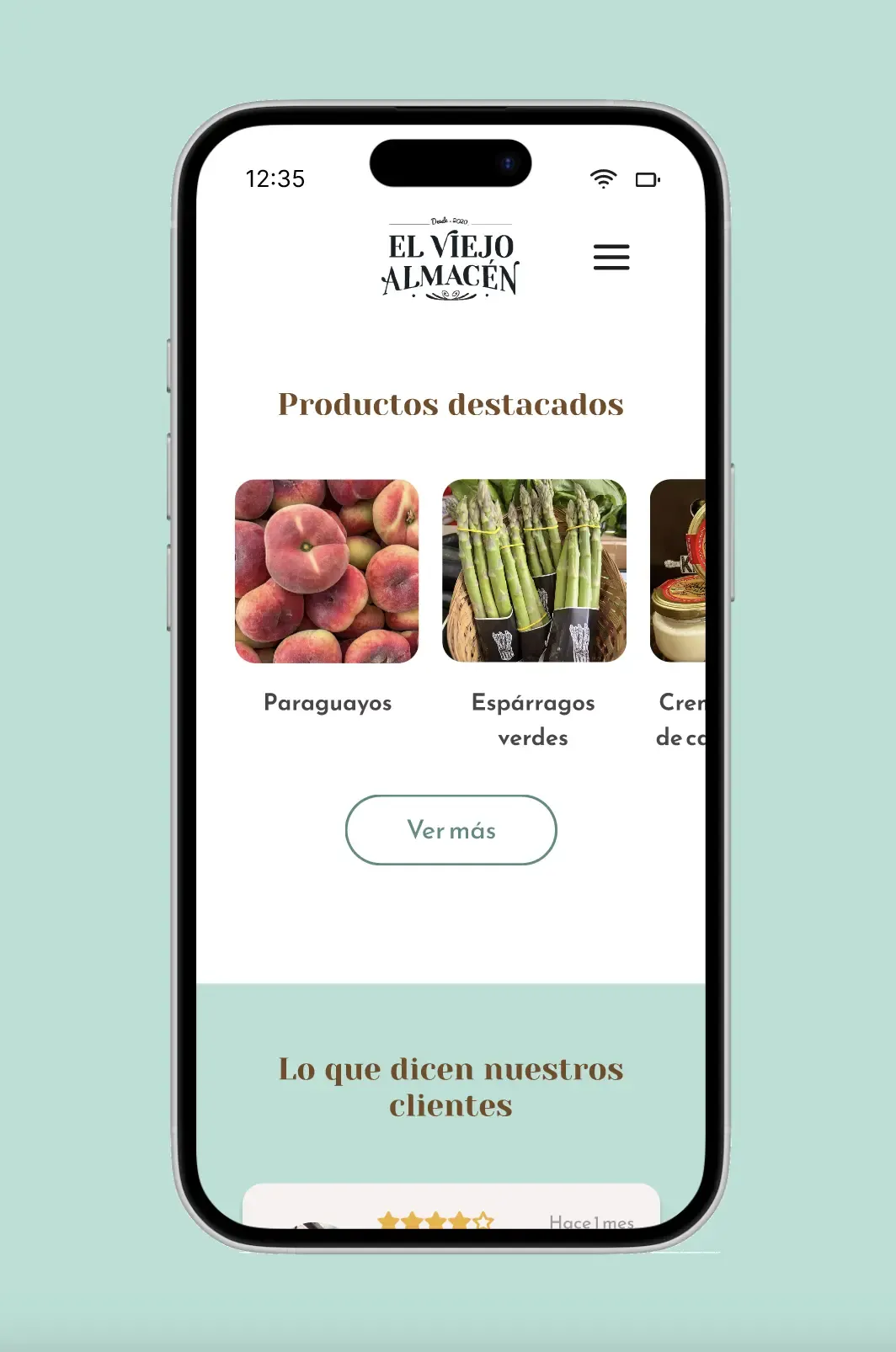 Sección de productos destacados en la web móvil