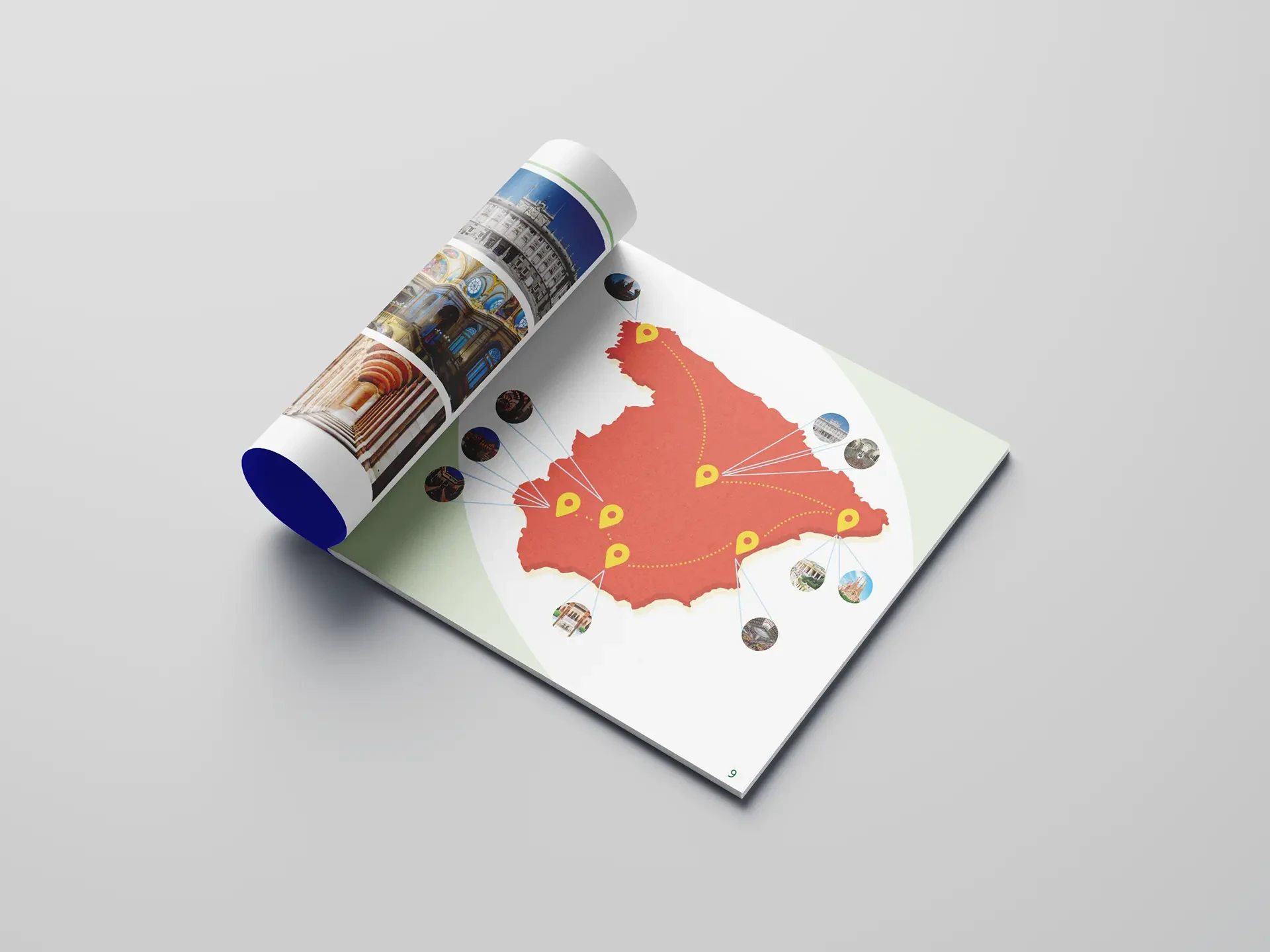 Página del folleto con un mapa de España